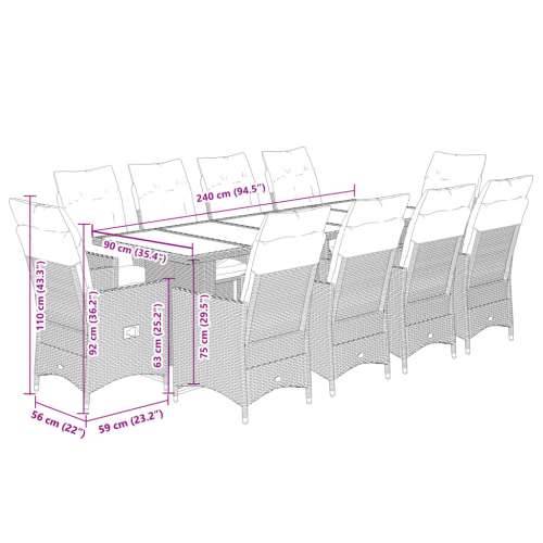 11-dijelni vrtni bistro set od poliratana s jastucima crni - Crna i krem boja drva 10 Cijena