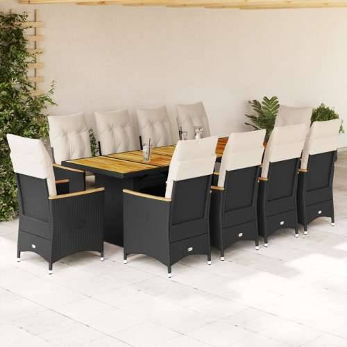 11-dijelni vrtni bistro set od poliratana s jastucima crni - Crna 10 Cijena