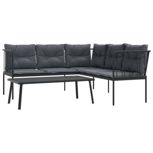 Set vrtnih sofa s jastucima crni od čelika i tekstilena - Cijev 1 Cijena
