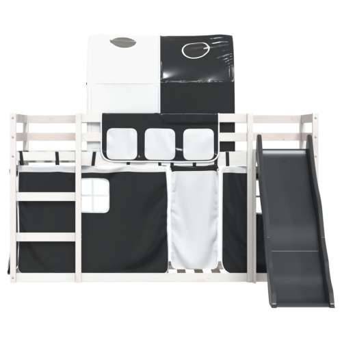 Krevet na kat s toboganom i zavjesama bijelo-crni 90 x 190 cm - Bijela i crna 90 x 190 cm Cijena