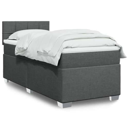 Krevet s oprugama i madracem tamnosivi 90 x 190 cm od tkanine - Tamno siva 90 x 190 cm Blok s kvadratima Cijena