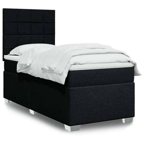 Krevet s oprugama i madracem crni 100 x 200 cm od tkanine - Crna 100 x 200 cm Blok s kvadratima Cijena