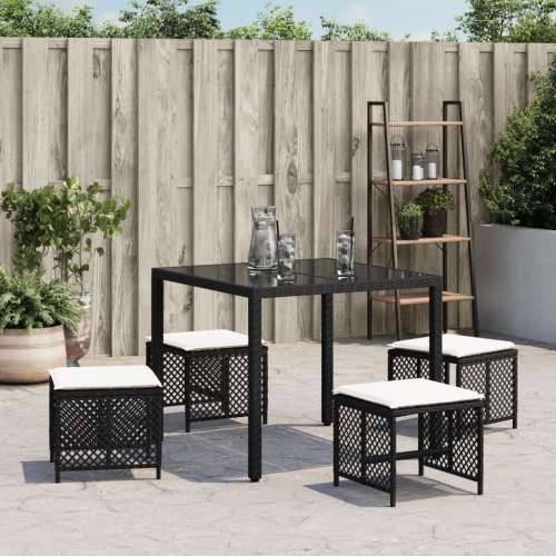 Vrtni taburei s jastucima 4 kom crni 41x41x36 cm od poliratana - Crna i krem 4 Cijena