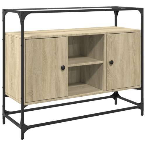 Komoda sa staklenom površinom boja hrasta 98x35x81 cm drvena - sonoma hrast 1 Cijena