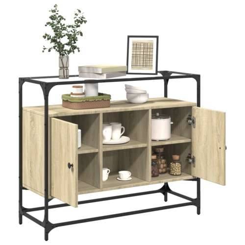 Komoda sa staklenom površinom boja hrasta 98x35x81 cm drvena - sonoma hrast 1 Cijena