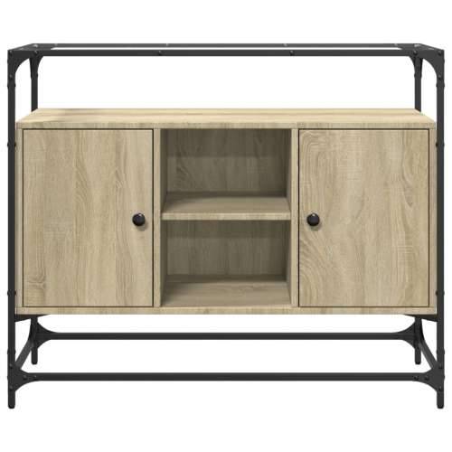 Komoda sa staklenom površinom boja hrasta 98x35x81 cm drvena - sonoma hrast 1 Cijena