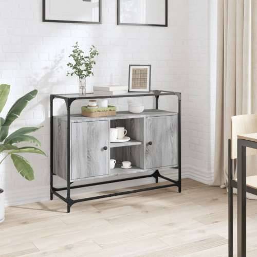 Komoda sa staklenom površinom boja hrasta 98x35x81 cm drvena - Sivi hrast sonoma 1 Cijena