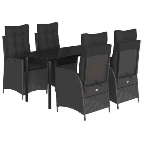 Vrtna garnitura - 5-dijelni vrtni blagovaonski set s jastucima od poliratana crni - 140 x 70 x 74 cm Bez naslona za noge 4 Cijena