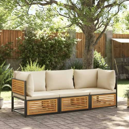 3-dijelna set vrtnih sofa s jastucima masivno bagremovo drvo - Krema 3 seater 1 Cijena