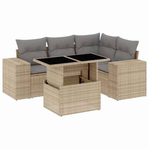 5-dijelni vrtni set sofa s jastucima bež od poliratana - bež i siva bez spremišta 1 Cijena