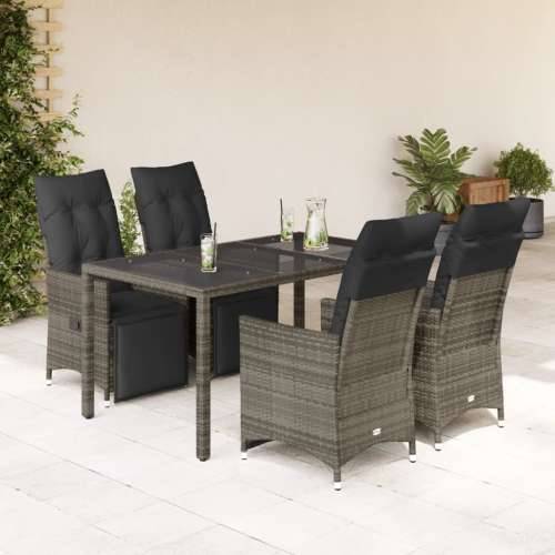 5-dijelni vrtni bistro set od poliratana s jastucima sivi - 150 x 90 x 75 cm Stakl 4 Cijena