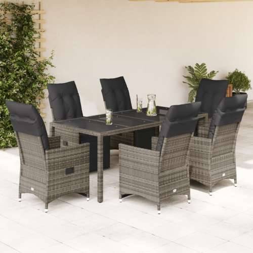7-dijelni vrtni bistro set od poliratana s jastucima sivi - 190 x 90 x 75 cm Stakl 6 Cijena