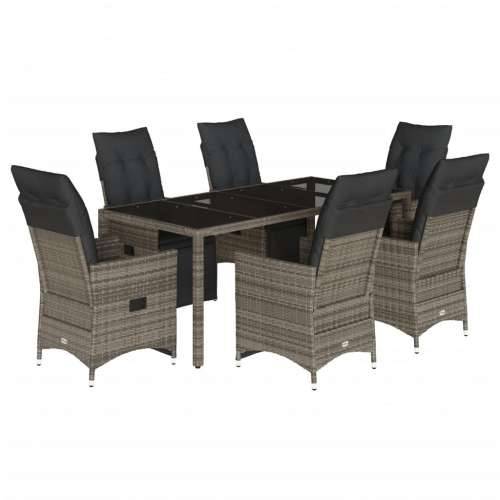 7-dijelni vrtni bistro set od poliratana s jastucima sivi - 190 x 90 x 75 cm Stakl 6 Cijena