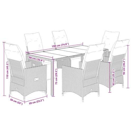 7-dijelni vrtni bistro set od poliratana s jastucima sivi - 190 x 90 x 75 cm Stakl 6 Cijena
