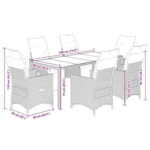 7-dijelni vrtni bistro set od poliratana s jastucima smeđi - 190 x 90 x 75 cm 6 Cijena