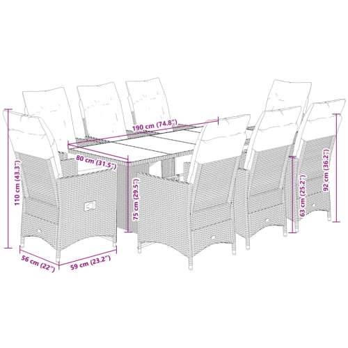 9-dijelni vrtni bistro set od poliratana s jastucima bež - 190 x 80 x 75 cm 8 Cijena