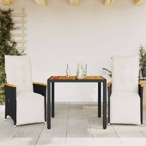 3-dijelni vrtni bistro set od poliratana s jastucima crni - Krema 90 x 90 x 75 cm 2 Cijena