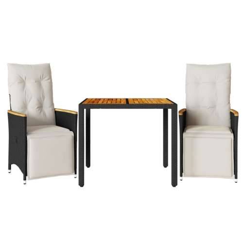3-dijelni vrtni bistro set od poliratana s jastucima crni - Krema 90 x 90 x 75 cm 2 Cijena