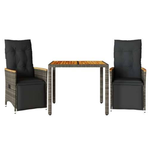 3-dijelni vrtni bistro set od poliratana s jastucima sivi - Siva 90 x 90 x 75 cm 2 Cijena