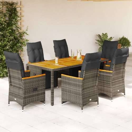 7-dijelni vrtni bistro set od poliratana s jastucima sivi - Siva 190 x 90 x 75 cm 6 Cijena