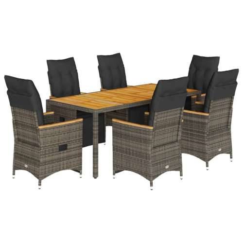 7-dijelni vrtni bistro set od poliratana s jastucima sivi - Siva 190 x 90 x 75 cm 6 Cijena