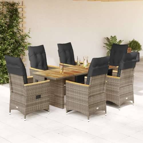 7-dijelni vrtni bistro set od poliratana s jastucima sivi - Siva 190 x 80 x 75 cm 6 Cijena