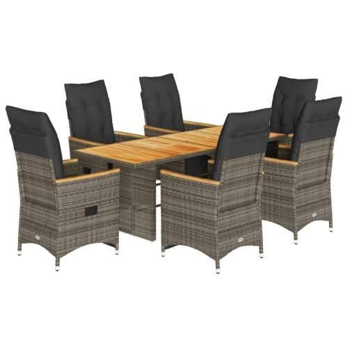 7-dijelni vrtni bistro set od poliratana s jastucima sivi - Siva 190 x 80 x 75 cm 6 Cijena