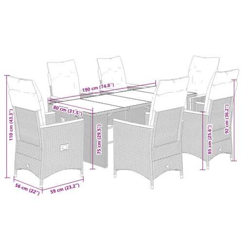 7-dijelni vrtni bistro set od poliratana s jastucima sivi - Siva 190 x 80 x 75 cm 6 Cijena