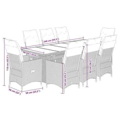 9-dijelni vrtni bistro set od poliratana s jastucima crni - Bez naslona za noge boja drva 8 Cijena