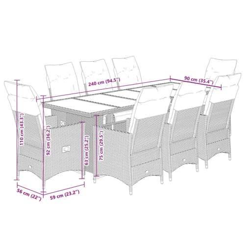 9-dijelni vrtni bistro set od poliratana s jastucima bež - Bež Stakl 8 Cijena