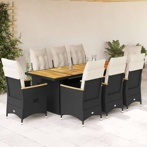 9-dijelni vrtni bistro set od poliratana s jastucima crni - Crna 8 Cijena