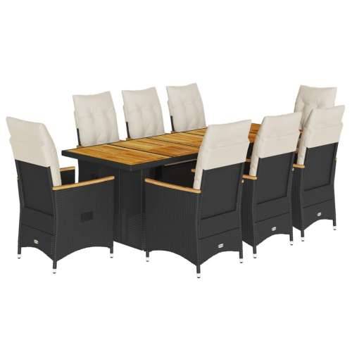 9-dijelni vrtni bistro set od poliratana s jastucima crni - Crna 8 Cijena