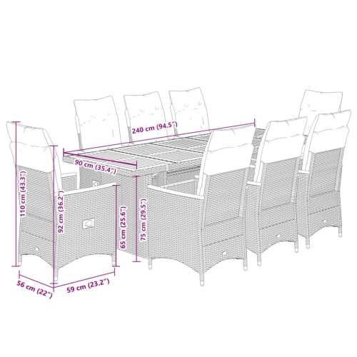 9-dijelni vrtni bistro set od poliratana s jastucima crni - Crna 8 Cijena