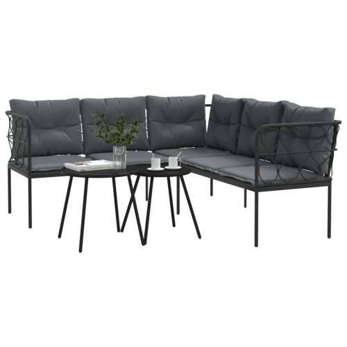 Set vrtnih sofa s jastucima crni od čelika i tekstilena - Uže 1 Cijena