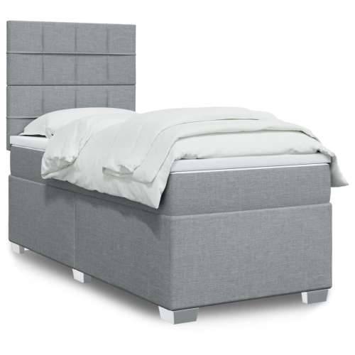 Box spring krevet s madracem svjetlosivi 90x190 cm od tkanine - Svjetlosiva 90 x 190 cm Blok s kvadratima Cijena