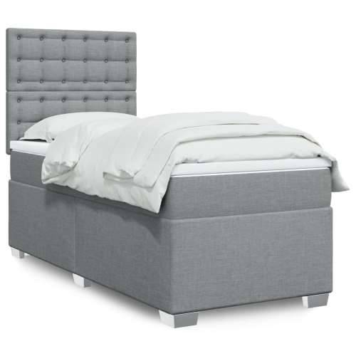 Box spring krevet s madracem svjetlosivi 90x190 cm od tkanine - Svjetlosiva 90 x 190 cm gumbi Cijena