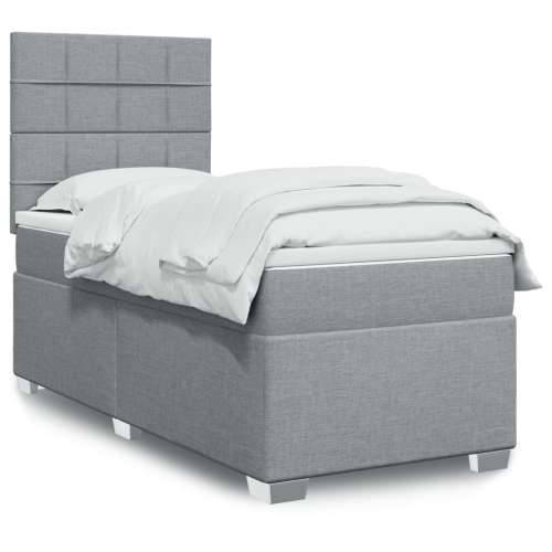 Box spring krevet s madracem svjetlosivi 90x190 cm od tkanine - Svjetlosiva 90 x 190 cm Blok s kvadratima Cijena