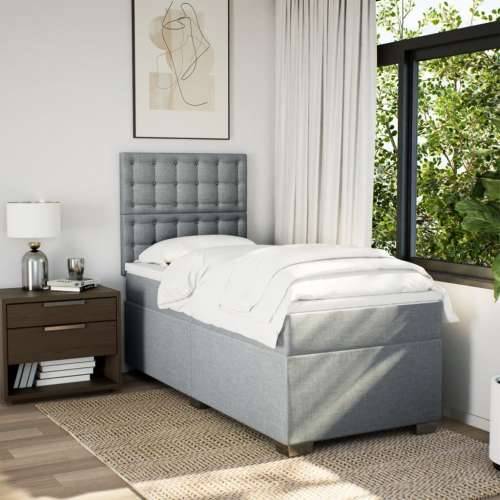 Box spring krevet s madracem svjetlosivi 90x190 cm od tkanine - Svjetlosiva 90 x 190 cm gumbi Cijena