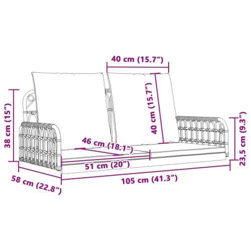Klupa za ljuljanje s jastucima 105x58x38 cm poliratan i čelik - 105 x 58 x 38 cm 1 Cijena