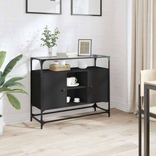 Komoda sa staklenom površinom crna 98x35x81 cm drvena - Crna 1 Cijena