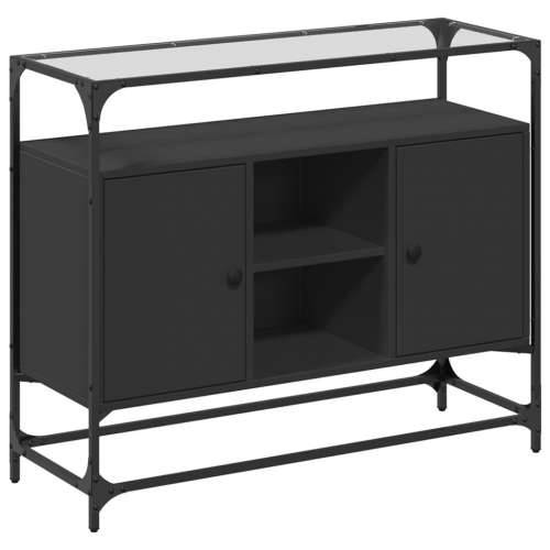 Komoda sa staklenom površinom crna 98x35x81 cm drvena - Crna 1 Cijena