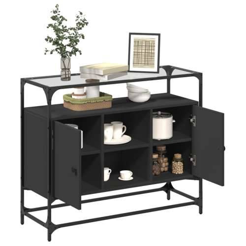 Komoda sa staklenom površinom crna 98x35x81 cm drvena - Crna 1 Cijena