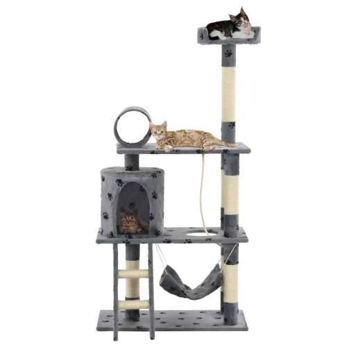 Penjalica za mačke sa stupovima za grebanje od sisala 140 cm siva s uzorkom šapa Cijena