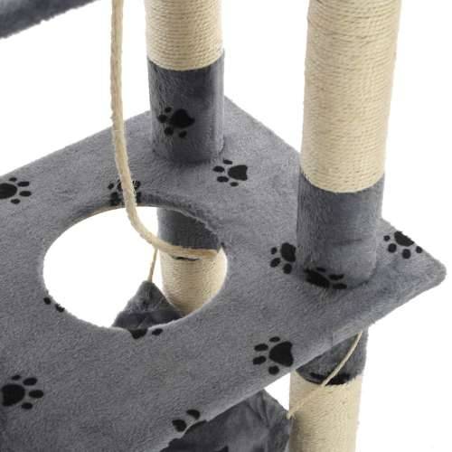 Penjalica za mačke sa stupovima za grebanje od sisala 140 cm siva s uzorkom šapa Cijena