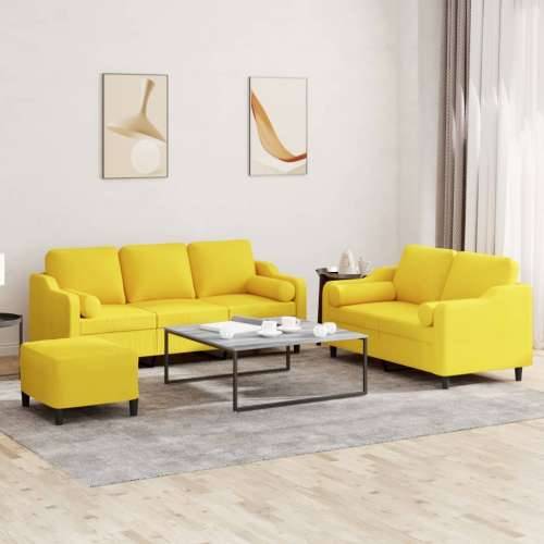 3-dijelni set sofa s jastucima svjetložuti od tkanine - Svjetložuta s jastucima i tabureom Cijena