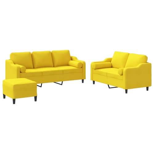 3-dijelni set sofa s jastucima svjetložuti od tkanine - Svjetložuta s jastucima i tabureom Cijena