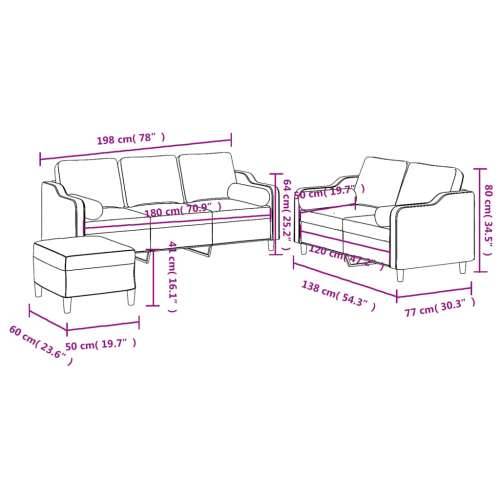 3-dijelni set sofa s jastucima svjetložuti od tkanine - Svjetložuta s jastucima i tabureom Cijena