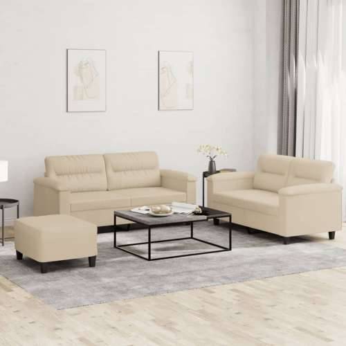 3-dijelni set sofa s jastucima krem od mikrovlakana - Krema S osloncem za noge Cijena