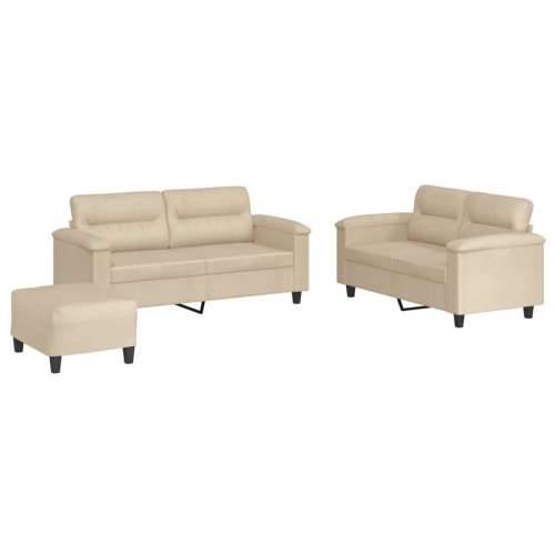3-dijelni set sofa s jastucima krem od mikrovlakana - Krema S osloncem za noge Cijena