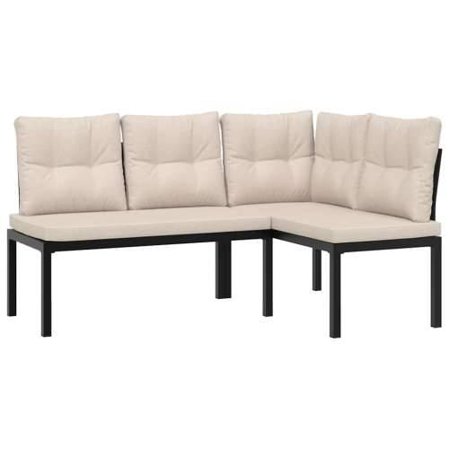 Vrtna garnitura - 4-dijelni set vrtnih sofa s jastucima čelik obložen prahom crni - Sivo-smeđa Bez stola 1 Cijena